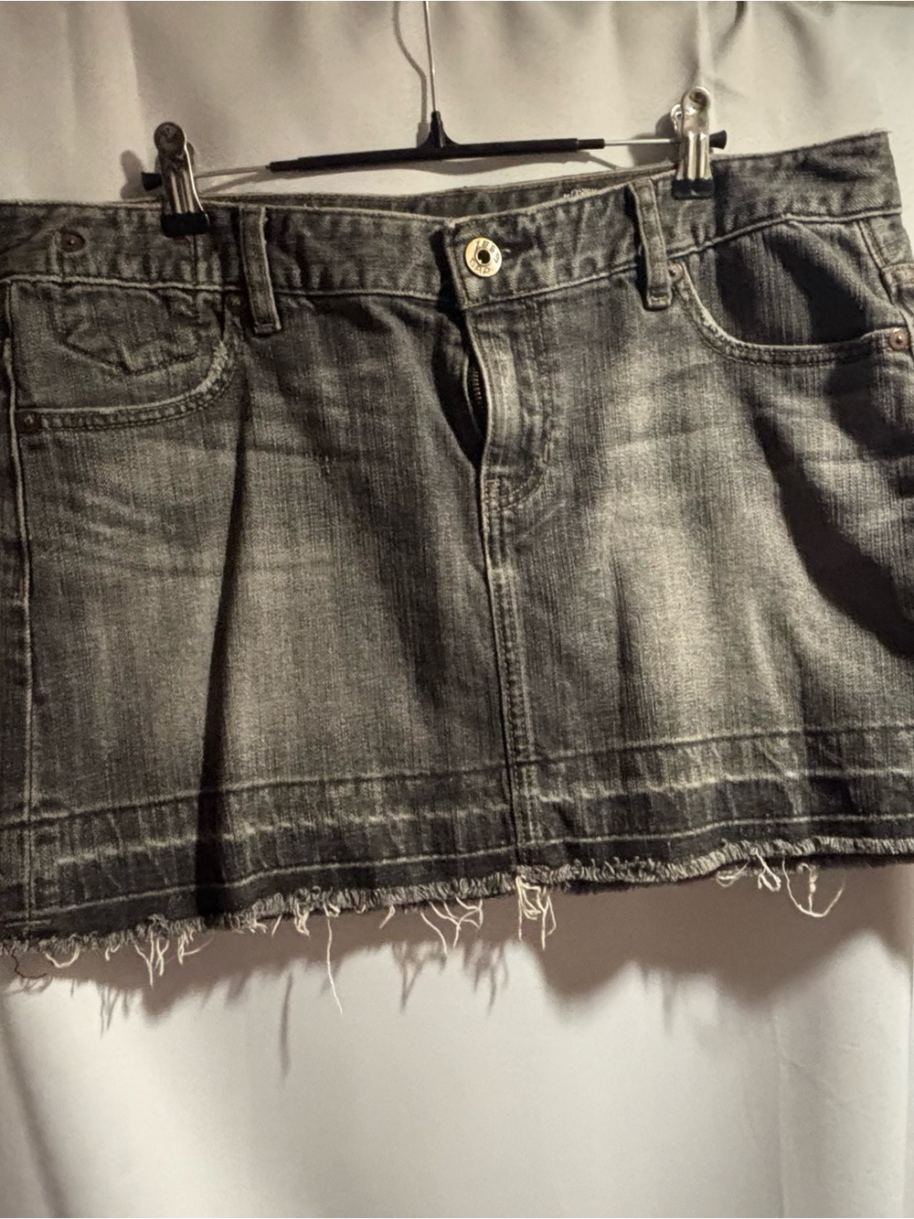 GAP Gray Washed Denim Mini Skirt with Frayed Hem